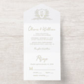 Elegant Crest Monogram Script Wedding All In One Uitnodiging (Binnenkant)