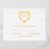 Elegant Crest Monogram Weddenschap Gold RSVP-kaart Folie Uitnodiging Briefkaart (Voorkant)