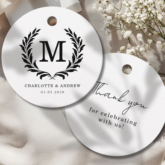 Elegant Crest Monogram Wedding Bedankjes Labels