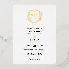 Elegant Crest Monogram Wedding Folie Uitnodiging