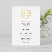 Elegant Crest Monogram Wedding Folie Uitnodiging (Staand Voorkant)
