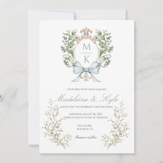Elegant Crest Monogram Wedding Invitation Kaart