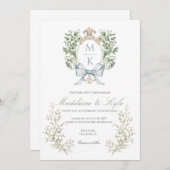 Elegant Crest Monogram Wedding Invitation Kaart (Voorkant / Achterkant)