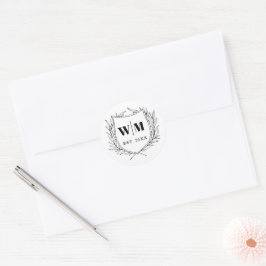 Elegant Crest Monogram Wedding Ronde Sticker
