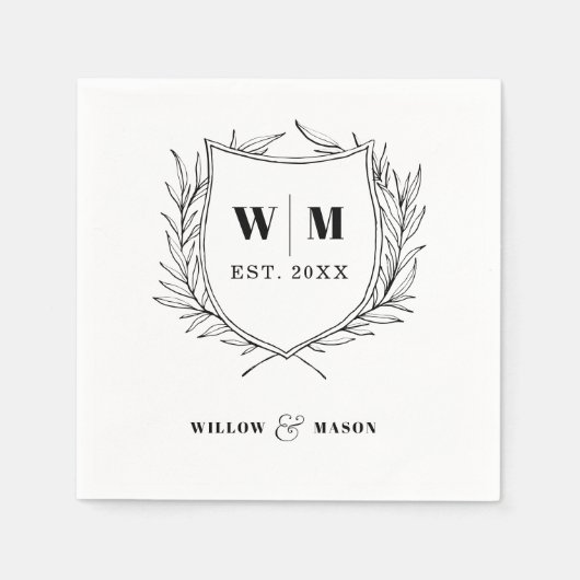 Elegant Crest Monogram Wedding Servet (Voorkant)