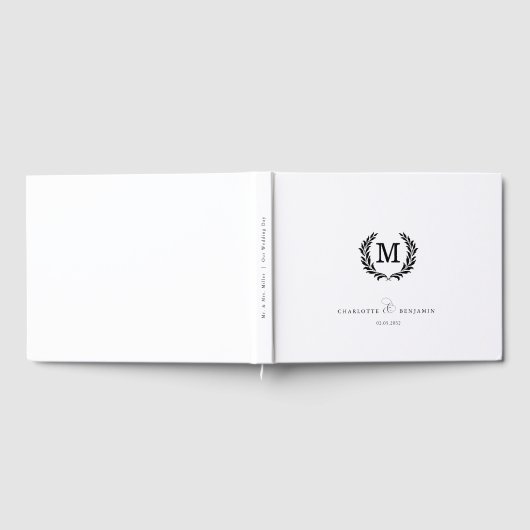 Elegant Crest Monogram Wedding White Gastenboek (Volledig)