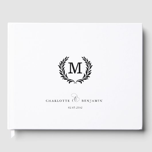 Elegant Crest Monogram Wedding White Gastenboek (Voorkant)