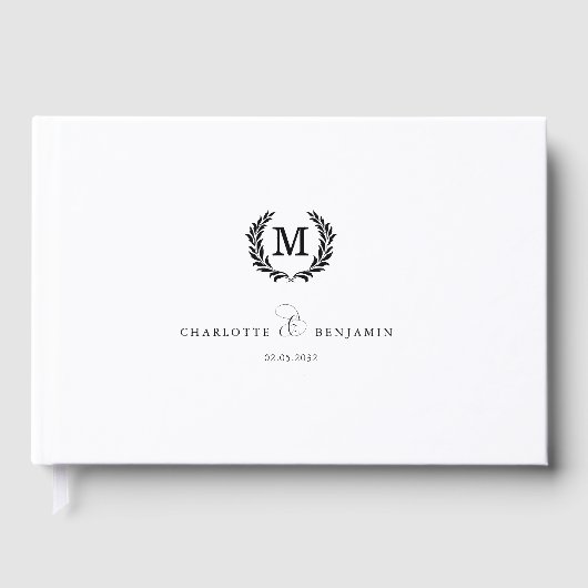 Elegant Crest Monogram Wedding White Gastenboek (Voorkant)