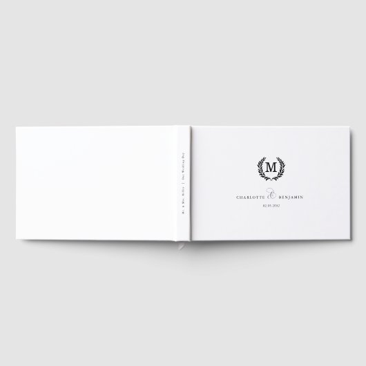 Elegant Crest Monogram Wedding White Gastenboek (Volledig)