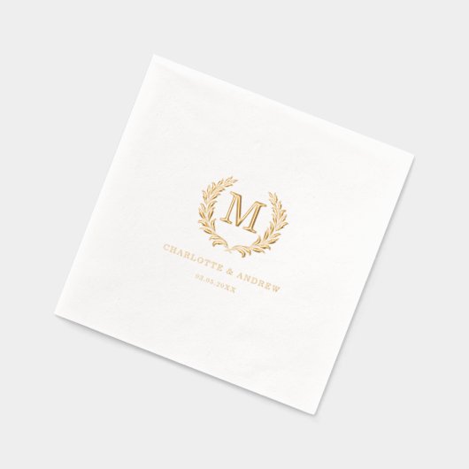 Elegant Crest Monogram Witte Huwelijk Folie Servetten (Links)