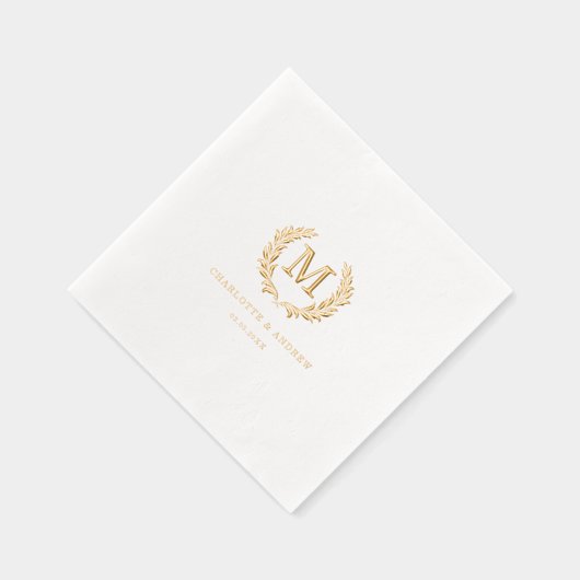 Elegant Crest Monogram Witte Huwelijk Folie Servetten (Rechts)