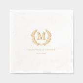 Elegant Crest Monogram Witte Huwelijk Folie Servetten (Voorkant)