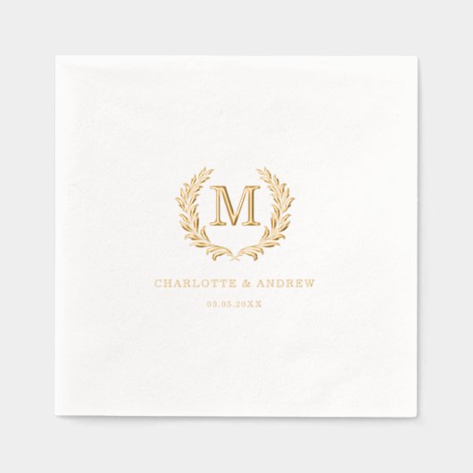 Elegant Crest Monogram Witte Huwelijk Folie Servetten (Voorkant)