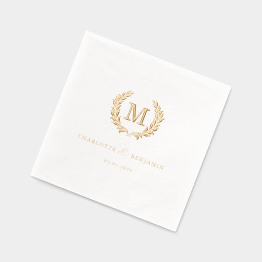 Elegant Crest Monogram Witte Huwelijk Folie Servetten (Links)