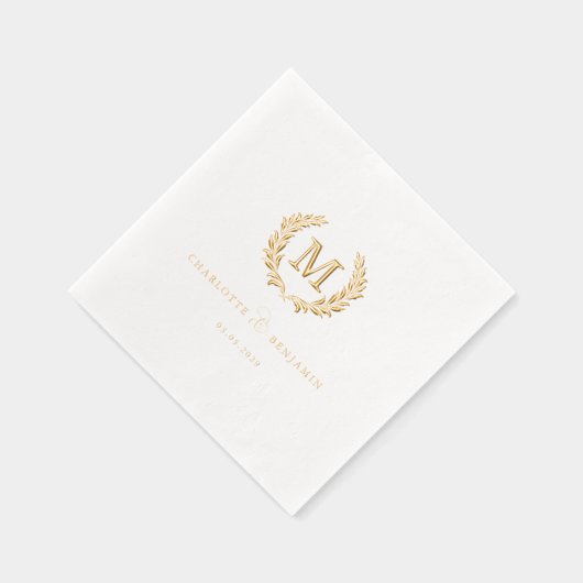 Elegant Crest Monogram Witte Huwelijk Folie Servetten (Rechts)