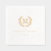 Elegant Crest Monogram Witte Huwelijk Folie Servetten (Voorkant)