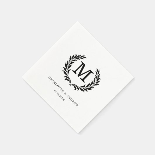 Elegant Crest Monogram Witte Huwelijk Servet (Hoek)
