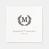 Elegant Crest Monogram Witte Huwelijk Servet (Voorkant)