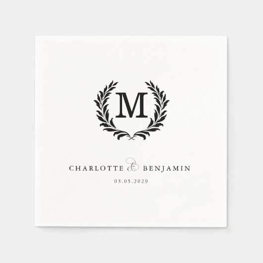 Elegant Crest Monogram Witte Huwelijk Servet (Voorkant)