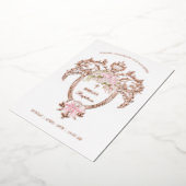 Elegant Crest Pink Bow Baptism Rose Gold Folie Uitnodiging (Gedraaid)