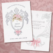 Elegant Crest Pink Bow Baptism Silver Folie Uitnodiging