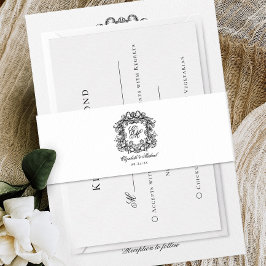 Elegant Crest Script Monogram Bruiloft Uitnodigingen Wikkel