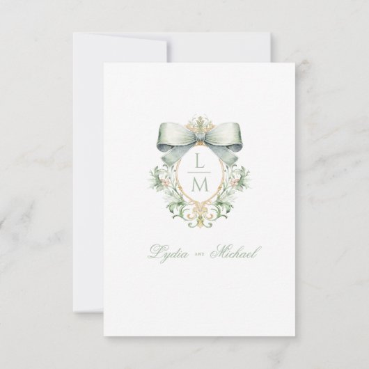 Elegant Crest w / Green Bow Details Behuizing Kaar Bedankkaart (Achterkant)