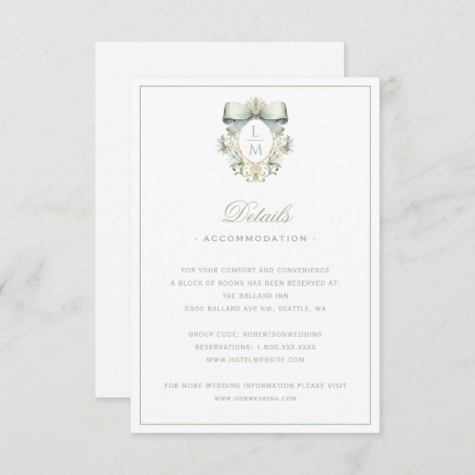 Elegant Crest w / Green Bow Details Behuizing Kaar Bedankkaart (Voorkant / Achterkant)