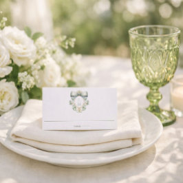 Elegant Crest w/ Sage Green Bow | Monogram Wedding Plaatskaartje