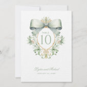 Elegant Crest with Sage Green Bow Table Number Notitiekaartje (Voorkant)