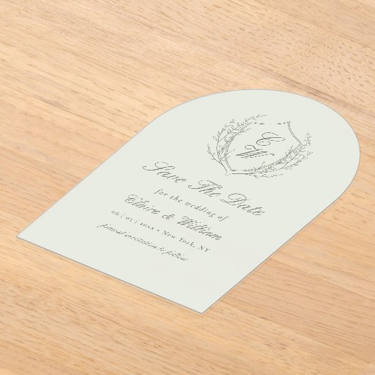 Elegant Crest Wreath Save the Date Acryl Uitnodigingen (Laagn)