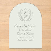 Elegant Crest Wreath Save the Date Acryl Uitnodigingen (Voorkant)
