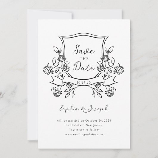 Elegant Crest | Zwart-wit en foto Save The Date (Voorkant)