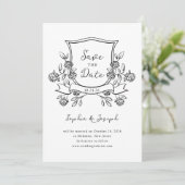 Elegant Crest | Zwart-wit en foto Save The Date (Staand voorkant)