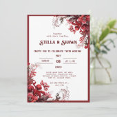 Elegant Crimson Blooms: A Love Blossom Uitnodiging (Staand voorkant)