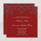 Elegant crimson floral swirls trouwuitnodiging kaart (Voorkant / Achterkant)