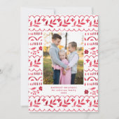 Elegant Crimson Folk Watercolor Christmas Photo Feestdagenkaart (Voorkant)