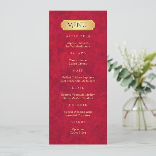 Elegant Crimson Gold Luxe Royal Menu (Staand voorkant)