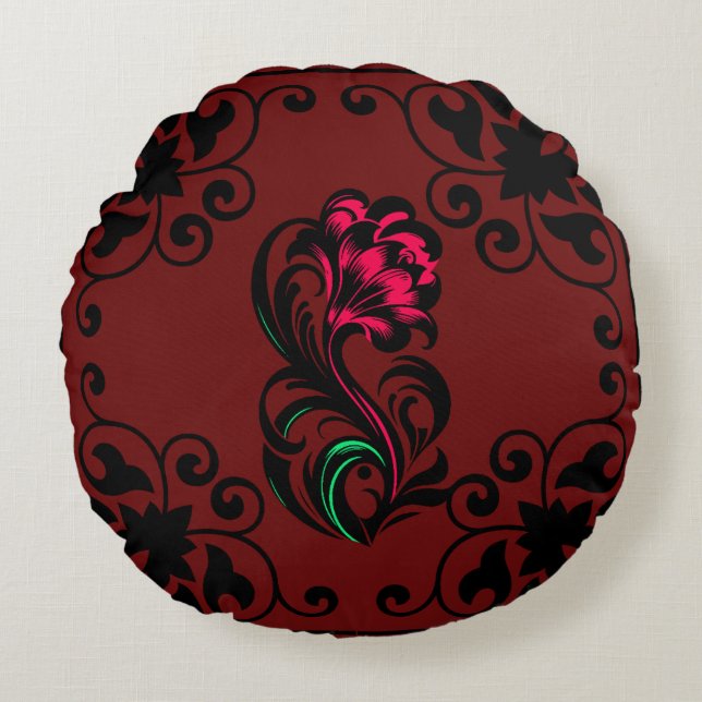 Elegant Crimson Paisley Custom Soft Rond Kussen (Voorkant)