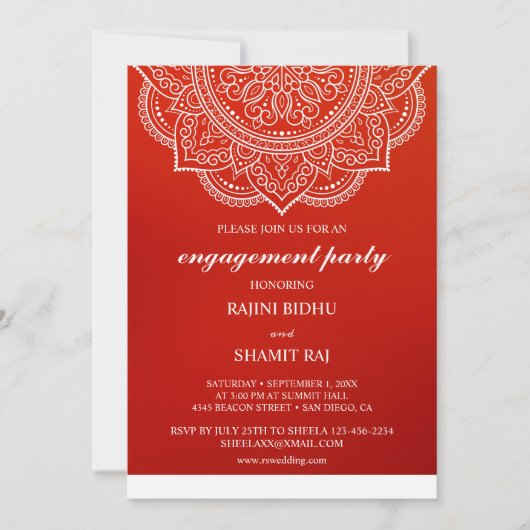 Elegant Crimson Paisley Indian Engagement Party Kaart (Voorkant)