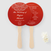 Elegant Crimson Paisley Indian Wedding Programme Handwaaier (Voorkant en achterkant)