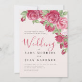 Elegant Crimson & Pink Roses Wedding Invitation Kaart (Voorkant)