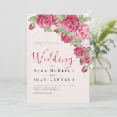 Elegant Crimson & Pink Roses Wedding Invitation Kaart (Staand voorkant)