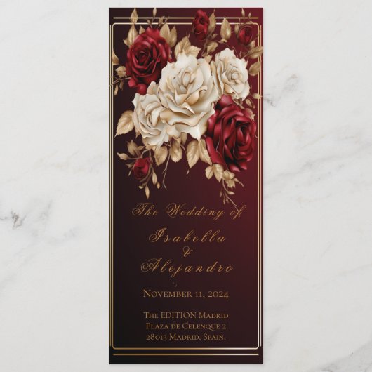 Elegant Crimson Red en Gold Wedding Programmakaart (Voorkant)