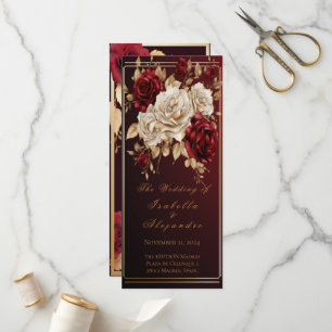 Elegant Crimson Red en Gold Wedding Programmakaart