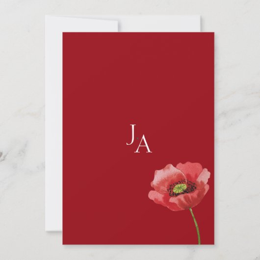 Elegant Crimson Red Poppy Bloemenbruiloft Kaart (Achterkant)