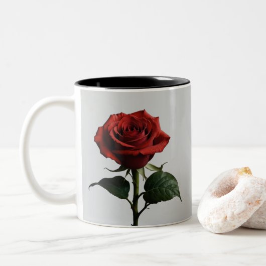 Elegant Crimson Roos Tweekleurige Koffiemok (Met donut)