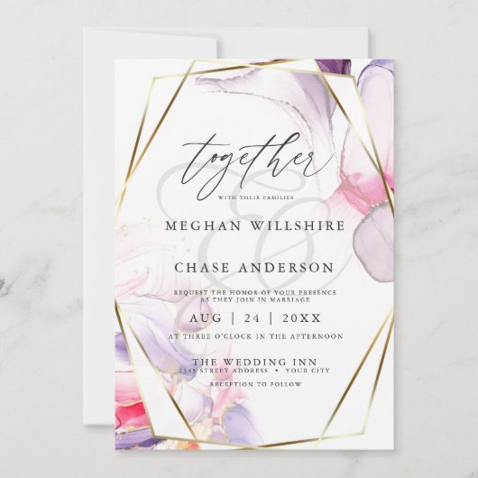 Elegant Crimson Roze en Lila Fluid Waterverf Kaart (Voorkant)