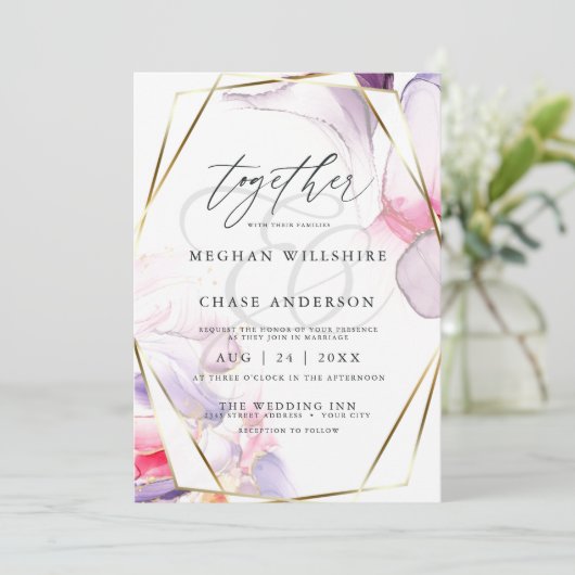 Elegant Crimson Roze en Lila Fluid Waterverf Kaart (Staand voorkant)