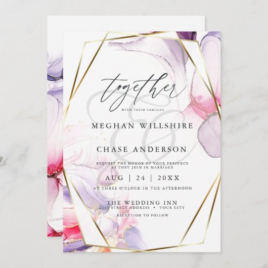 Elegant Crimson Roze en Lila Fluid Waterverf Kaart (Voorkant / Achterkant)